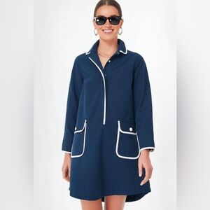 Pomander Place Navy Perkins Relaxed Fit Pockets Shirt Mini Dress Size Medium